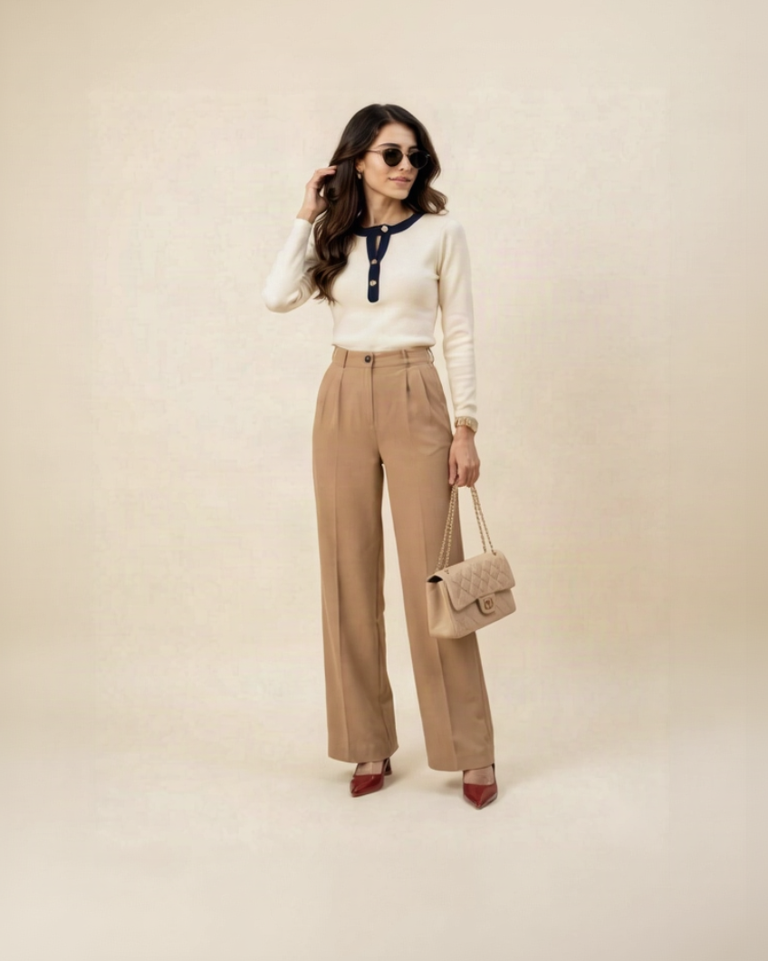 Blusa con Ribetes y Botones Dorados