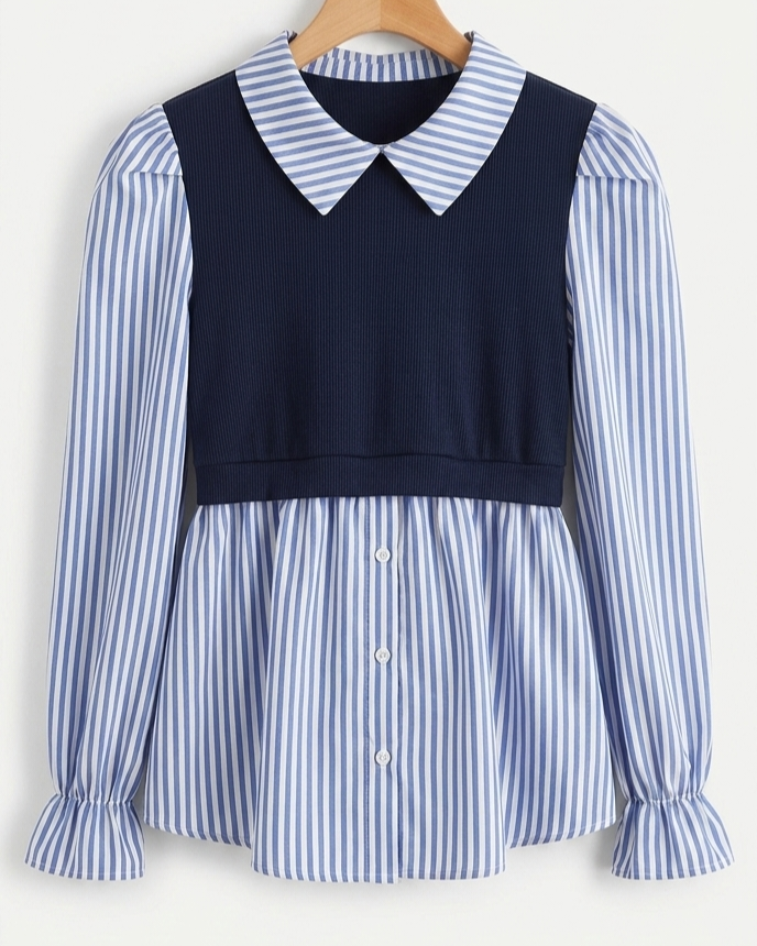 Blusa 2 en 1 Estilo Rayado y Chaleco Integrado