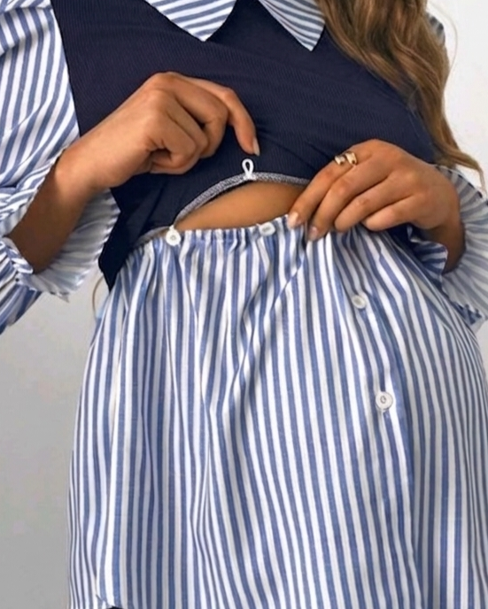 Blusa 2 en 1 Estilo Rayado y Chaleco Integrado