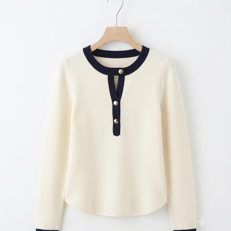 Blusa con Ribetes y Botones Dorados