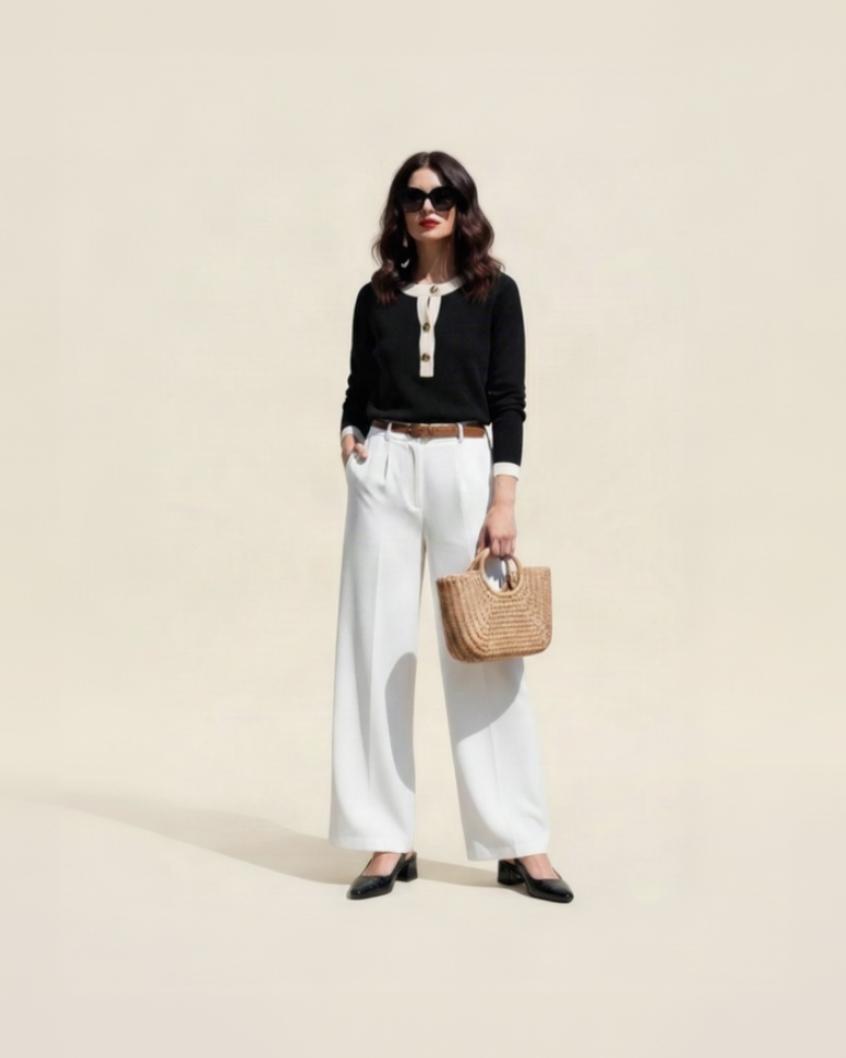 Blusa con Cuello Redondo y Botones