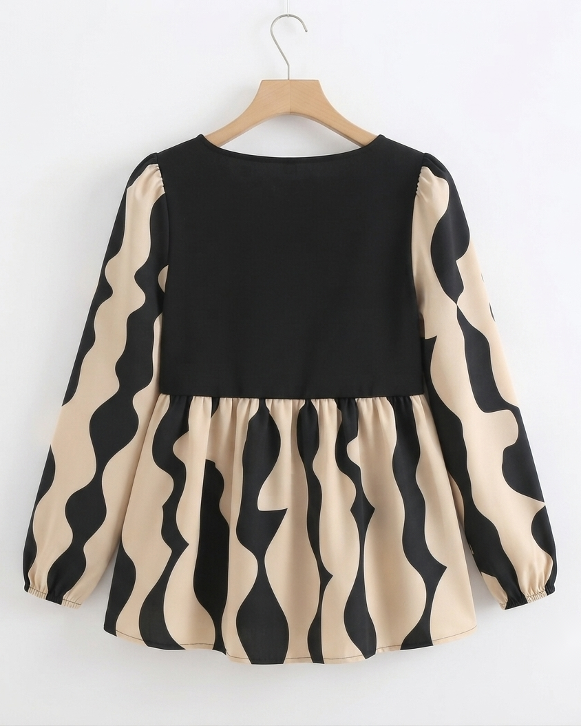 Blusa Estampado Abstracto y Mangas fluidas