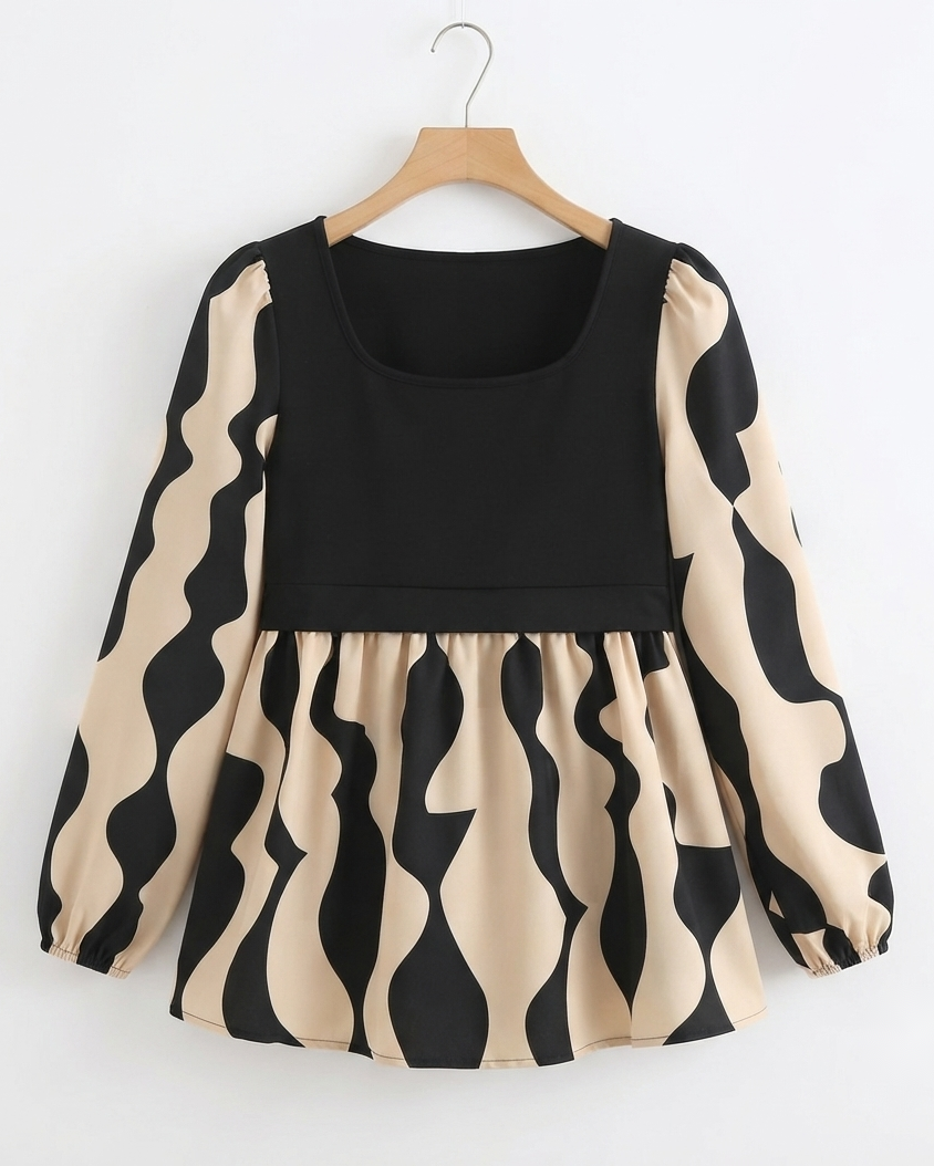 Blusa Estampado Abstracto y Mangas fluidas