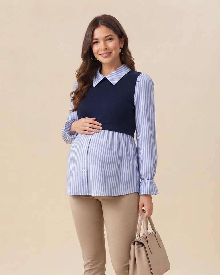 Blusa 2 en 1 Estilo Rayado y Chaleco Integrado