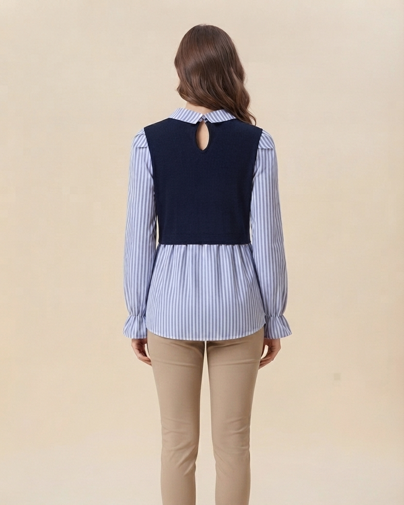 Blusa 2 en 1 Estilo Rayado y Chaleco Integrado
